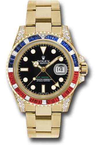 Rolex Yellow Gold GMT-Master II 40 Watch Sapphire Ruby Diamond Bezel