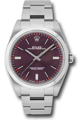 Rolex Steel Oyster Perpetual 39 Watch - Domed Bezel - Red Grape Index Dial - 114300 rgio