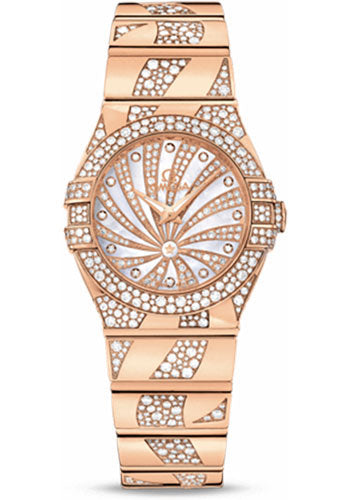 Omega Ladies Constellation Luxury Edition Watch - 27 mm Red Gold Case - Snow-Set Diamond Bezel - Mother-Of-Pearl Diamond Dial - 123.55.27.60.55.011