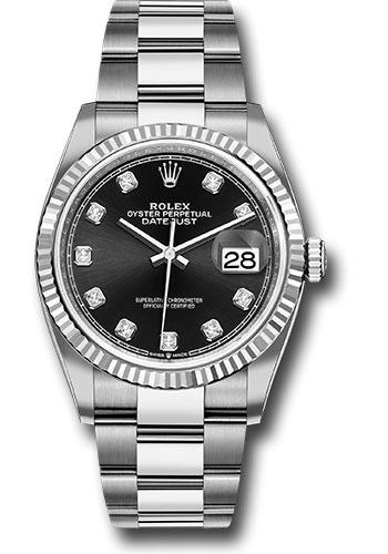 Rolex Steel Datejust 36 Watch - Fluted Bezel - Black Diamond Dial - Oyster Bracelet - 2019 Release - 126234 bkdo