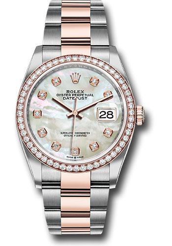 Rolex Steel and Everose Rolesor Datejust 36 Watch - Diamond Bezel - White Mother-Of-Pearl Diamond Dial - Oyster Bracelet - 126281RBR mdo