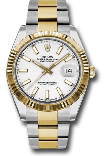 Rolex Steel and Yellow Gold Rolesor Datejust 41 Watch - Fluted Bezel - White Index Dial - Oyster Bracelet - 126333 wio