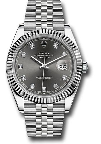 Rolex Steel and White Gold Rolesor Datejust 41 Watch - Fluted Bezel - Dark Rhodium Diamond Dial - Jubilee Bracelet - 126334 dkrdj