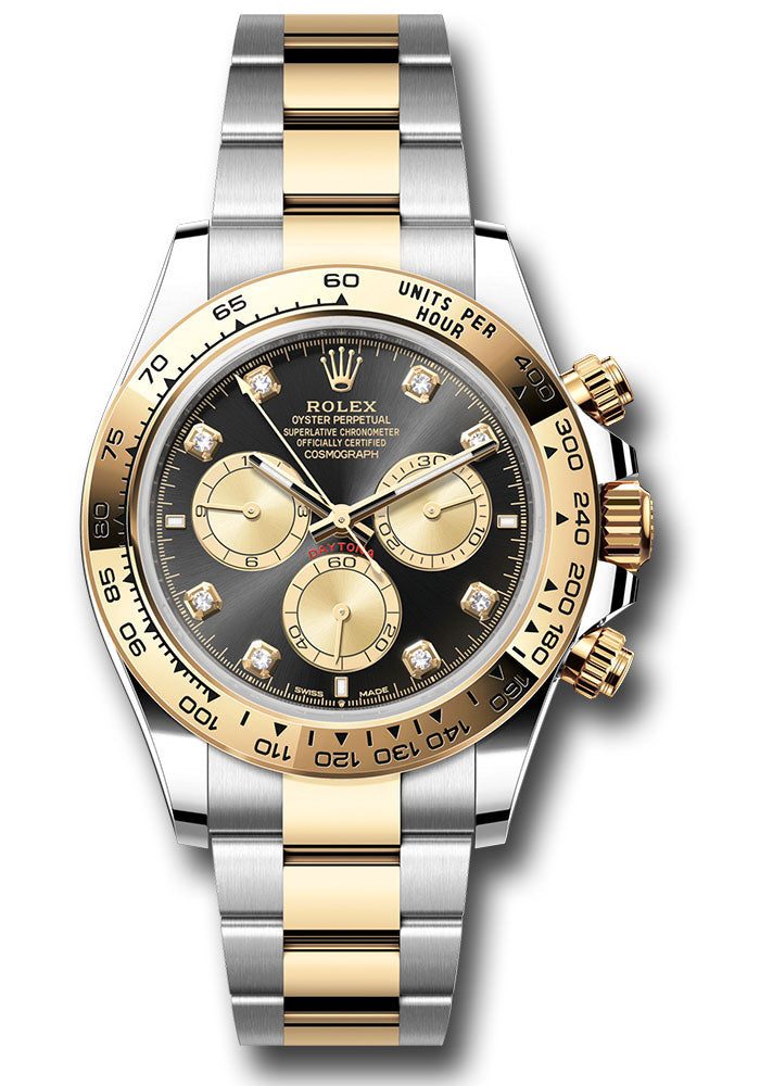 Rolex Yellow Rolesor Cosmograph Daytona Watch - Fixed Bezel - Black And Golden Diamond Dial - Oyster Bracelet - 126503