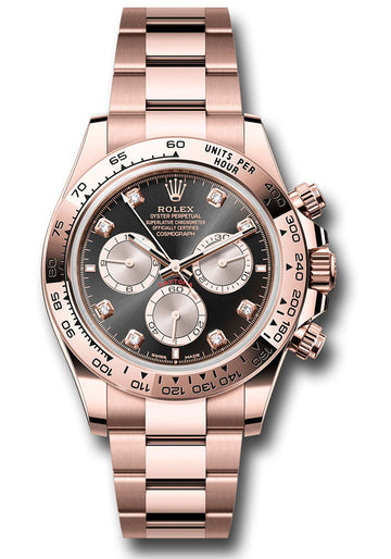 Rolex Everose Gold Cosmograph Daytona Watch - Fixed Bezel - Black And Sundust Diamond Dial - Oyster Bracelet - 126505