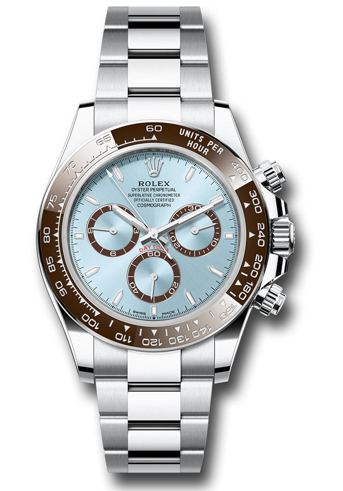 Rolex Platinum Cosmograph Daytona Watch - Chestnut Brown Cerachrom Bezel - Ice Blue Index Dial - Oyster Bracelet - 126506