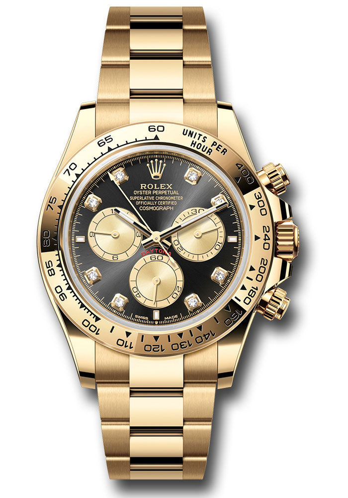 Rolex Yellow Gold Cosmograph Daytona Watch - Fixed Bezel - Black And Golden Diamond Dial - Oyster Bracelet - 126508