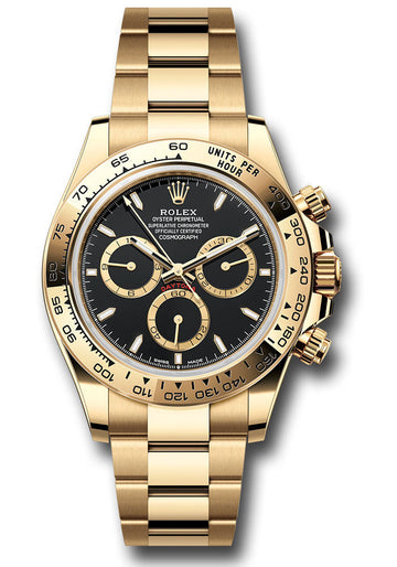 Rolex Yellow Gold Cosmograph Daytona Watch - Fixed Bezel - Black Index Dial - Oyster Bracelet - 126508