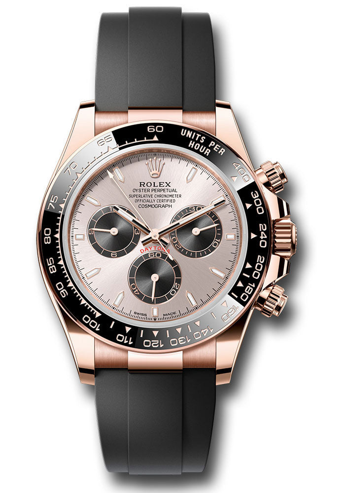 Rolex Everose Gold Cosmograph Daytona Watch - Black Cerachrom Bezel - Sundust And Black Index Dial - Oysterflex Strap - 126515