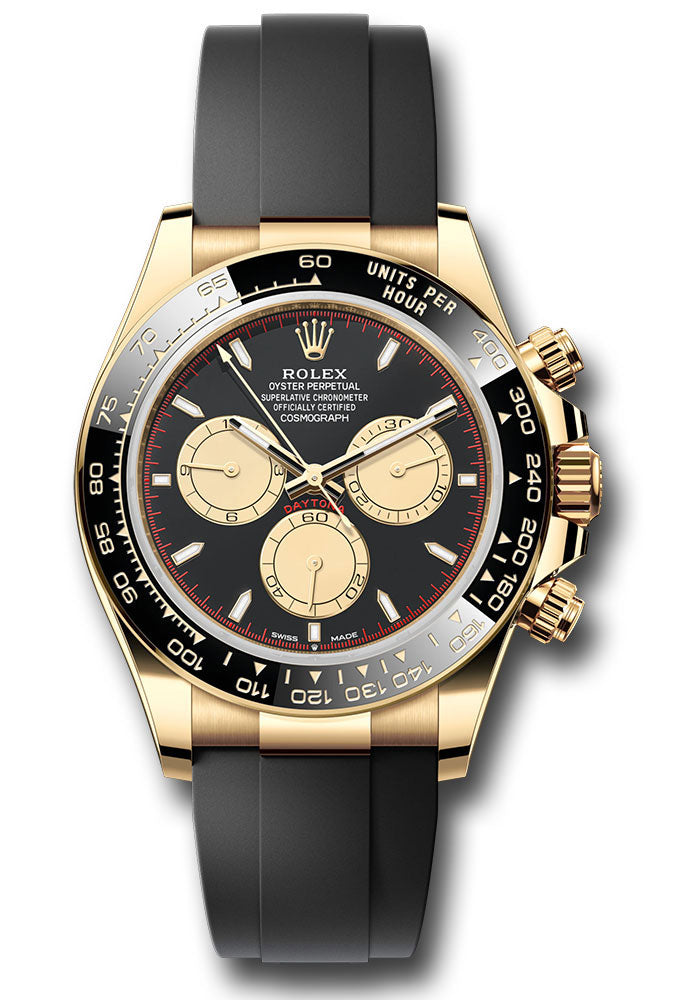 Rolex Yellow Gold Cosmograph Daytona Watch - Black Cerachrom Bezel - Black And Champagne Index Dial - Oysterflex Strap - 126518