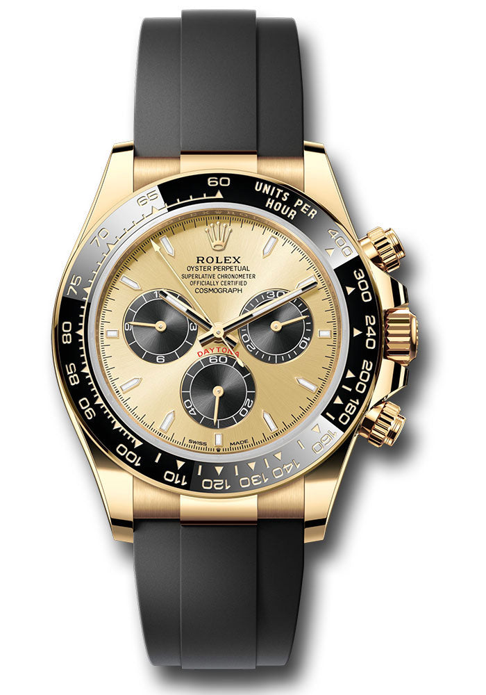 Rolex Yellow Gold Cosmograph Daytona Watch - Black Cerachrom Bezel - Golden And Black Index Dial - Oysterflex Strap - 126518