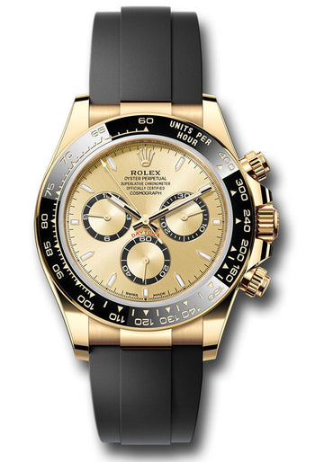 Rolex Yellow Gold Cosmograph Daytona Watch - Black Cerachrom Bezel - Golden Index Dial - Oysterflex Strap - 126518