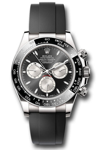 Rolex White Gold Cosmograph Daytona Watch - Black Cerachrom Bezel - Black And Steel Index Dial - Oysterflex Strap - 126519