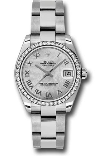 Rolex Steel and White Gold Datejust 31 Watch - 46 Diamond Bezel - Mother-Of-Pearl Roman Dial - Oyster Bracelet - 178384 mro