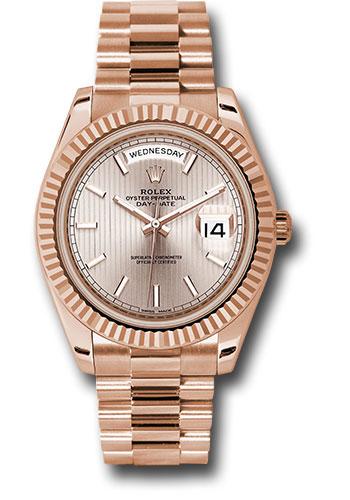 Rolex Everose Gold Day-Date 40 Watch - Fluted Bezel - Sundust Strip Motif Index Dial - President Bracelet - 228235 sdsmip