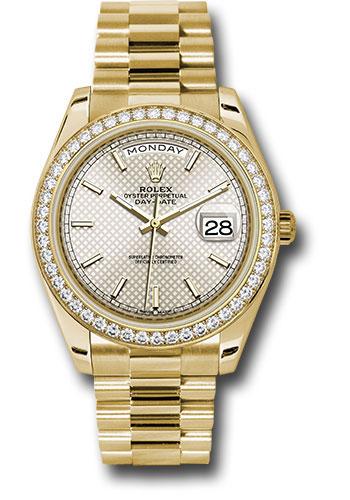 Rolex Yellow Gold Day-Date 40 Watch -  Bezel - Silver Diagonal Motif Index Dial - President Bracelet - 228348RBR sdmip