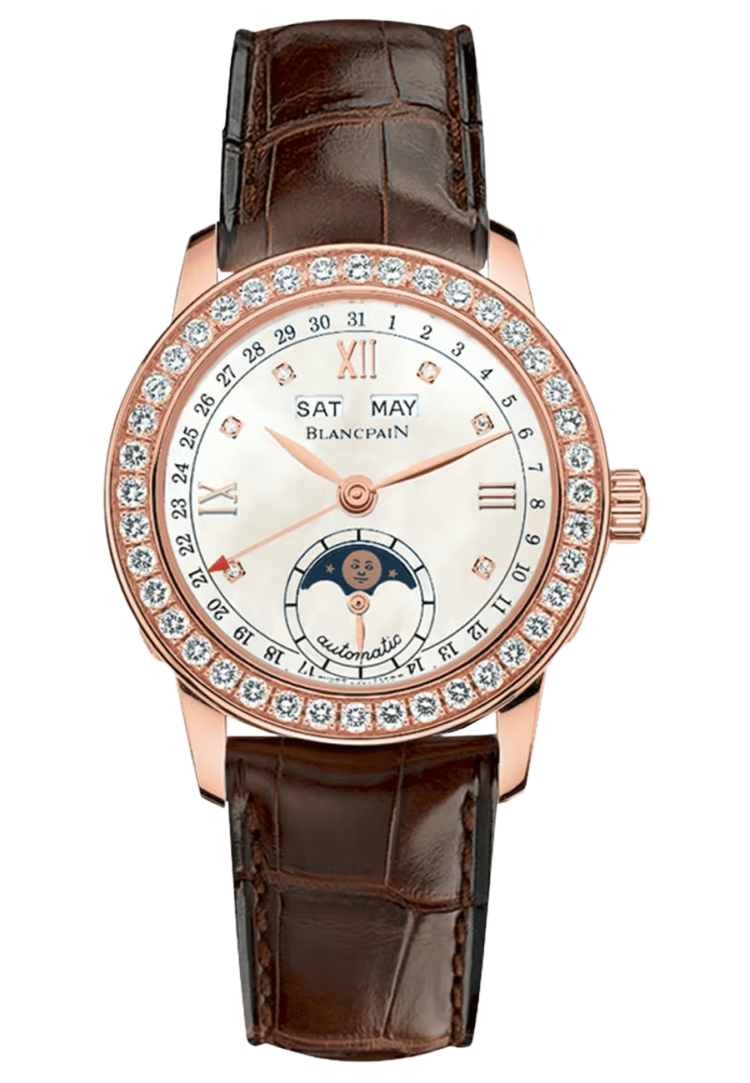 Blancpain Ladybird Quantieme Complet Diamond Red Gold Alligator Ladies Watch - 2360 2991A 55B