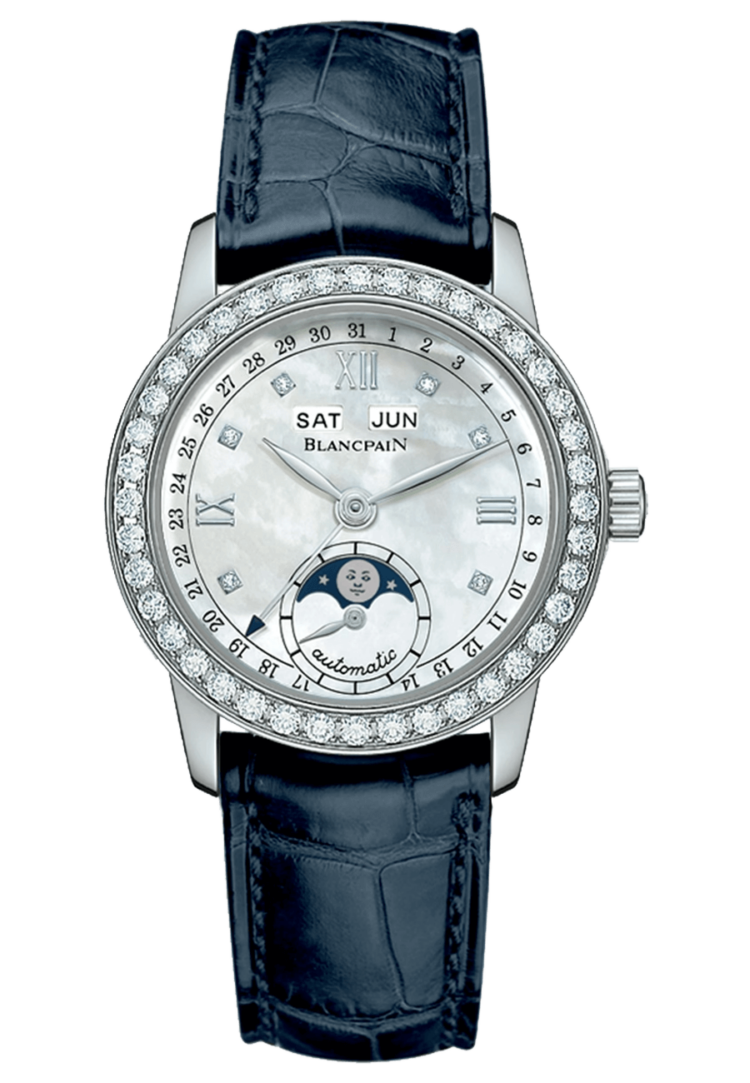 Blancpain Ladybird Quantieme Complet Diamond Blue Alligator Ladies Watch - 2360 4691A 55A