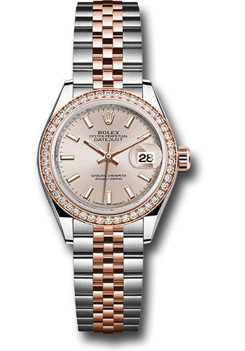 Rolex Steel and Everose Gold Rolesor Lady-Datejust 28 Watch - Diamond Bezel - Sundust Index Dial - Jubilee Bracelet - 279381RBR suij