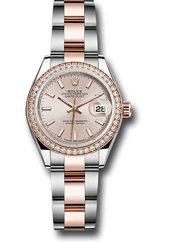 Rolex Steel and Everose Gold Rolesor Lady-Datejust 28 Watch - Diamond Bezel - Sundust Index Dial - Oyster Bracelet - 279381RBR suio