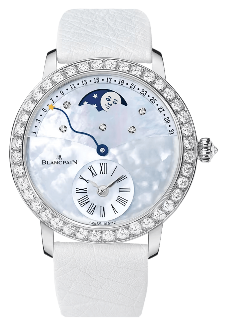 Blancpain Ladybird Quantieme Retrograde Diamond White Gold Ostrich Ladies Watch - 3653 1954L 58B