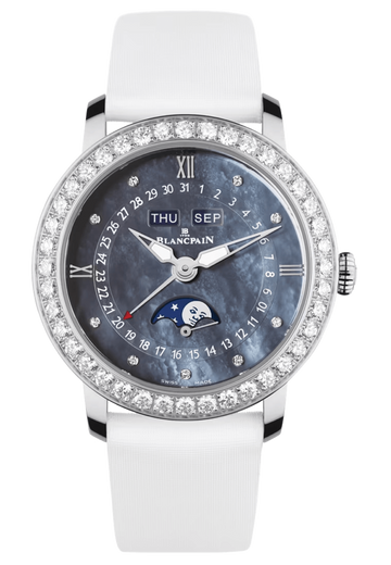 Blancpain Ladybird Quantieme Complet Diamond Mother of Pearl Satin Ladies Watch - 3663 4654L 52B