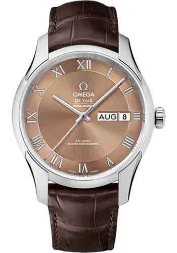 Omega De Ville Hour Vision Co-Axial Master Chronometer Annual Calendar Watch - 41 mm Steel Case - Two-Zone Bronze Dial - Brown Leather Strap - 433.13.41.22.10.001