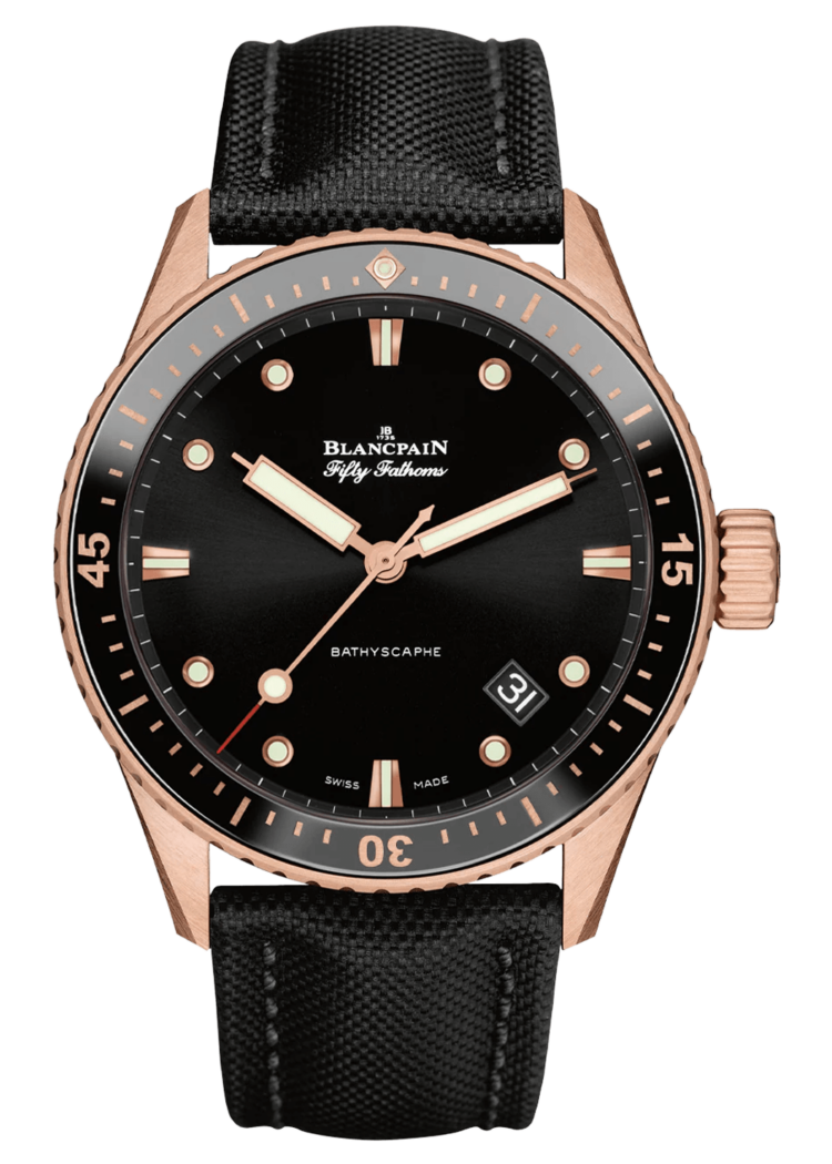 Blancpain Fifty Fathoms Bathyscaphe Sedna Gold Black Canvas Men's Watch - 5000 36S30 B52A