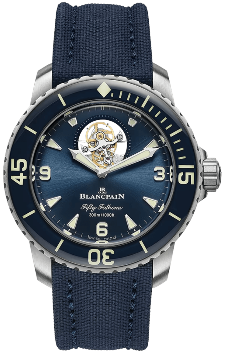 Blancpain Fifty Fathoms Tourbillon 8 Jours Titanium Blue Canvas Men's Watch - 5025 12B40 O52B