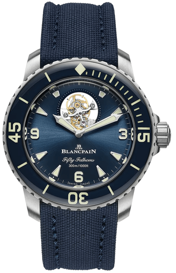 Blancpain Fifty Fathoms Tourbillon 8 Jours Titanium Blue Canvas Men's Watch - 5025 12B40 O52B