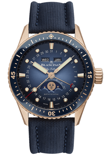 Blancpain Fifty Fathoms Bathyscaphe Quantieme Complet Phases de Lune Red Gold Canvas Men's Watch - 5054 3640 O52B