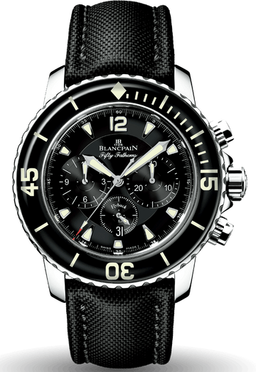 Blancpain Fifty Fathoms Bathyscaphe Chronographe Flyback 45mm Steel Black Canvas Men's Watch - 5085F 1130 52A