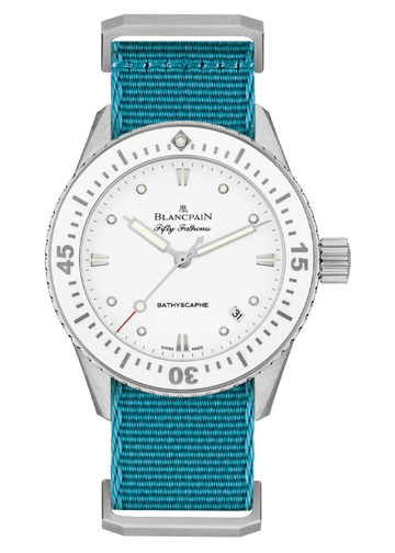 Blancpain Fifty Fathoms Bathyscaphe 38mm Ultra-Slim Blue NATO Ladies Watch - 5100 1127 NATA