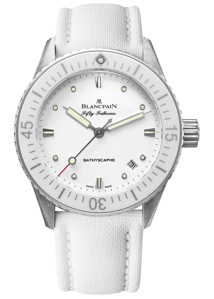 Blancpain Fifty Fathoms Bathyscaphe 38mm Ultra-Slim White Canvas Ladies Watch - 5100 1127 W52A