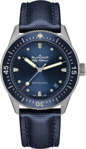 Blancpain Fifty Fathoms Bathyscaphe 38mm Blue Sail-Canvas Men's Watch - 5100 1140 O52A