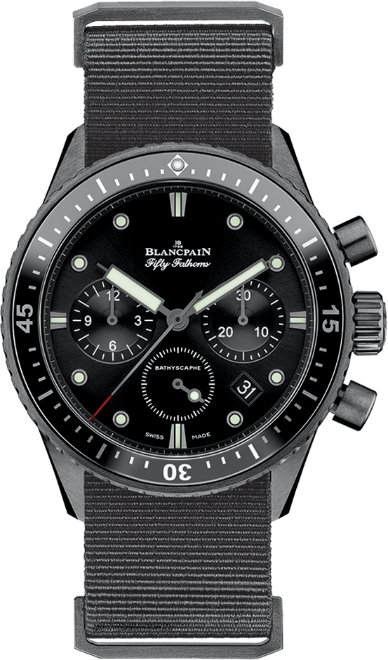 Blancpain Fifty Fathoms Bathyscaphe Chronographe Flyback Ceramic Grey NATO Men's Watch - 5200 0130 NABA