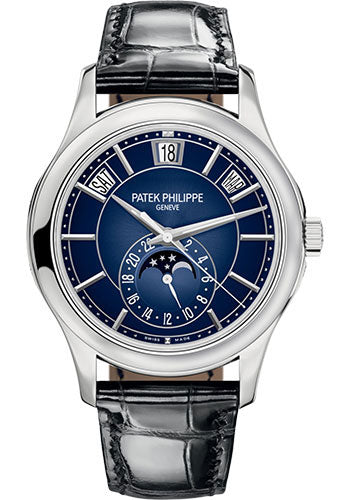 Patek Philippe Complications Annual Calendar Moon Phases - White Gold - Blue Sunburst Dial - 5205G-013