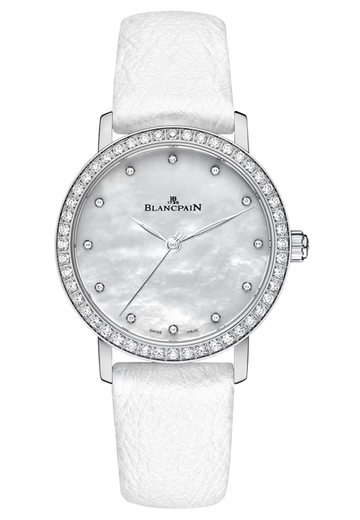 Blancpain Villeret Ultraplate Steel Diamond Mother of Pearl Leather Ladies Watch - 6102 4654 95A