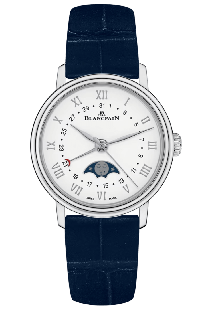 Blancpain Villeret Quantieme Phases de Lune Steel Blue Alligator Ladies Watch - 6106 1127 55A