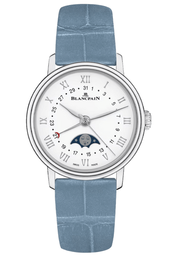 Blancpain Villeret Quantieme Phases de Lune Steel Leather Ladies Watch - 6106 1127 95A