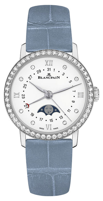 Blancpain Villeret Quantieme Phases de Lune Steel Diamond Leather Ladies Watch - 6106 4628 95A