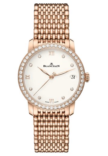 Blancpain Villeret Women Date Red Gold Diamond Ultra-Slim Ladies Watch - 6127 2987 MMB