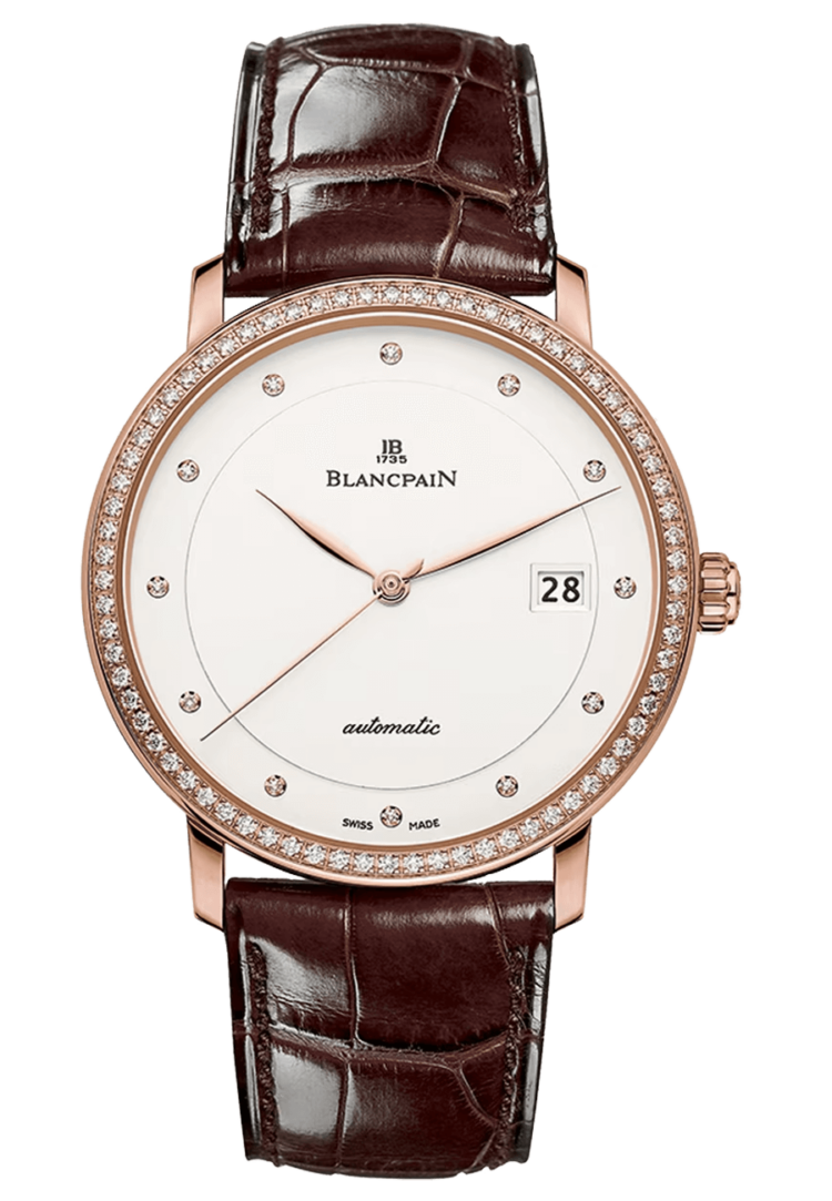 Blancpain Villeret Ultraplate Date Ultra-Slim Red Gold Diamond Alligator Men's Watch - 6223 2987 55B