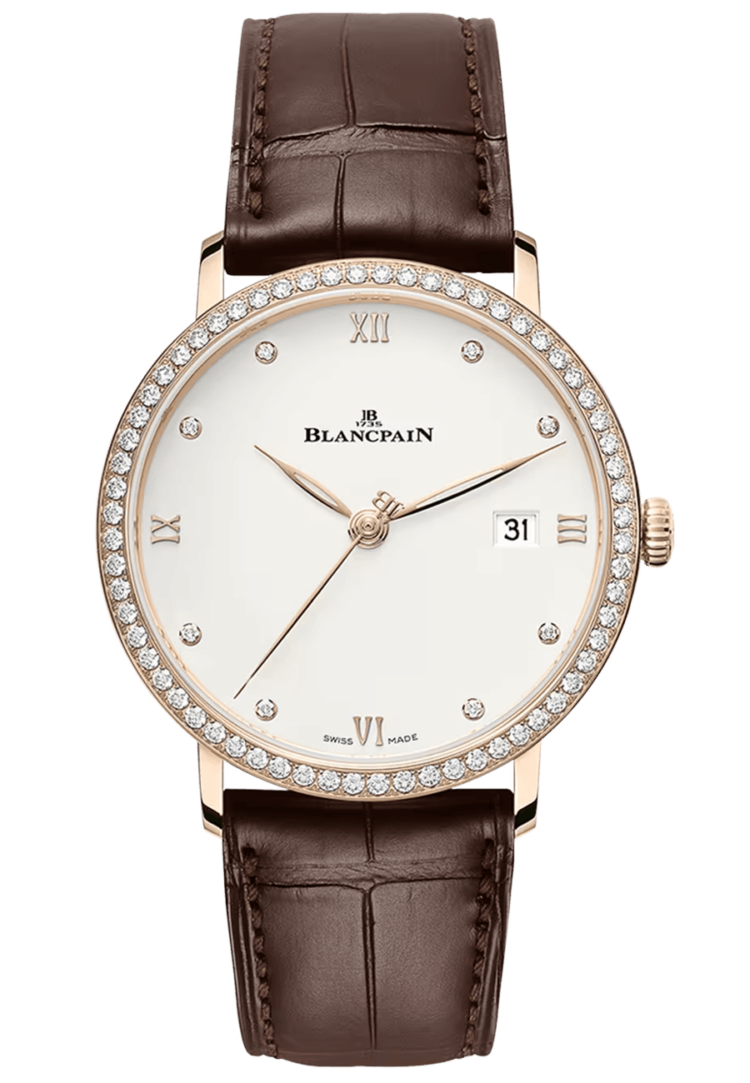 Blancpain Villeret Ultraplate Date Red Gold Diamond Ultra-Slim Alligator Men's Watch - 6224 2987 55B