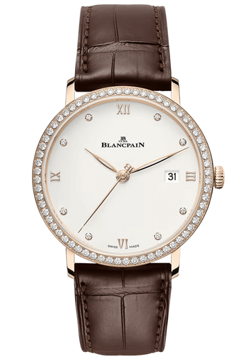 Blancpain Villeret Ultraplate Date Red Gold Diamond Ultra-Slim Alligator Men's Watch - 6224 2987 55B