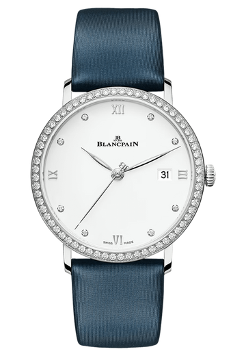 Blancpain Villeret Ultraplate Date Ultra-Slim Steel Diamond Satin Ladies Watch - 6224 4628 95A