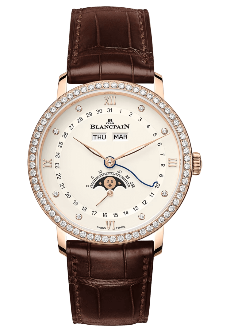 Blancpain Villeret Quantieme Complet Opalin Diamond Red Gold Alligator Men's Watch - 6264 2987 55B