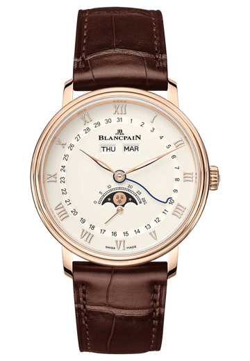 Blancpain Villeret Quantieme Complet Opalin Red Gold Alligator Men's Watch - 6264 3642 55B