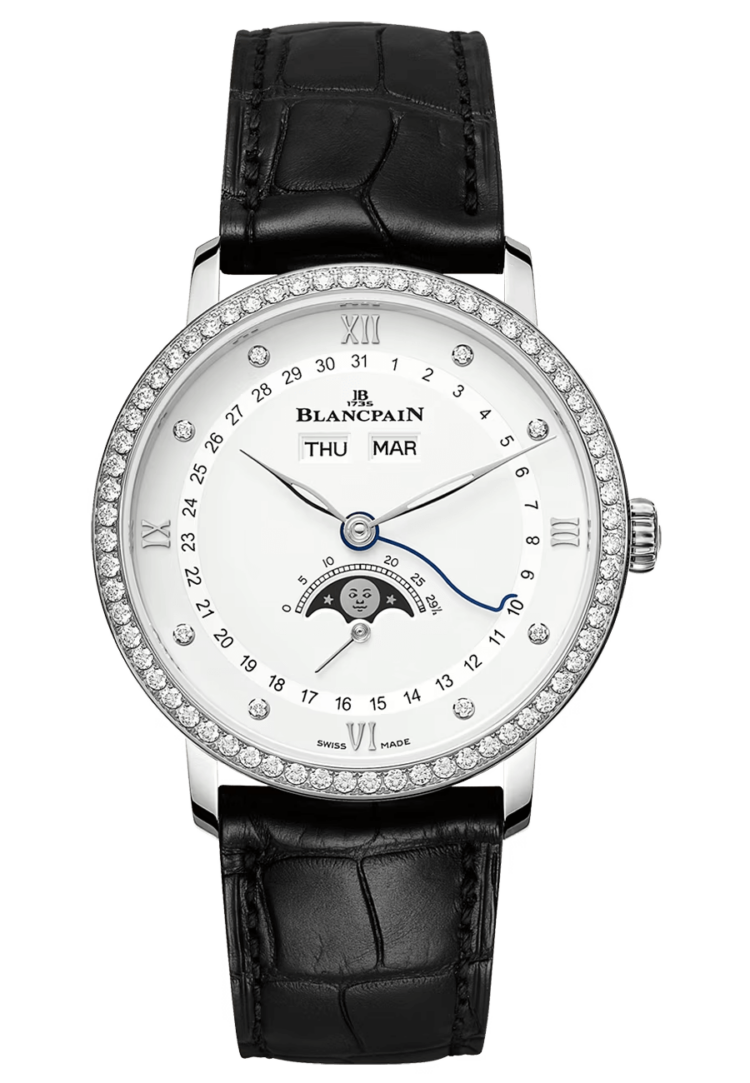 Blancpain Villeret Quantieme Complet Steel Diamond Alligator Men's Watch - 6264 4628 55B