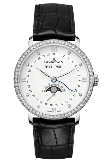 Blancpain Villeret Quantieme Complet Steel Diamond Alligator Men's Watch - 6264 4628 55B